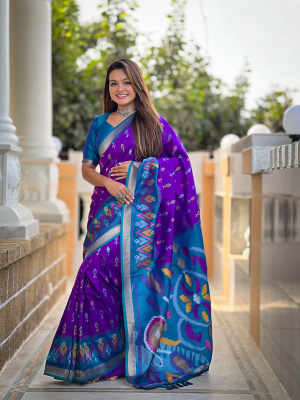 Purple Color Patola Weaving Border Silk Saree