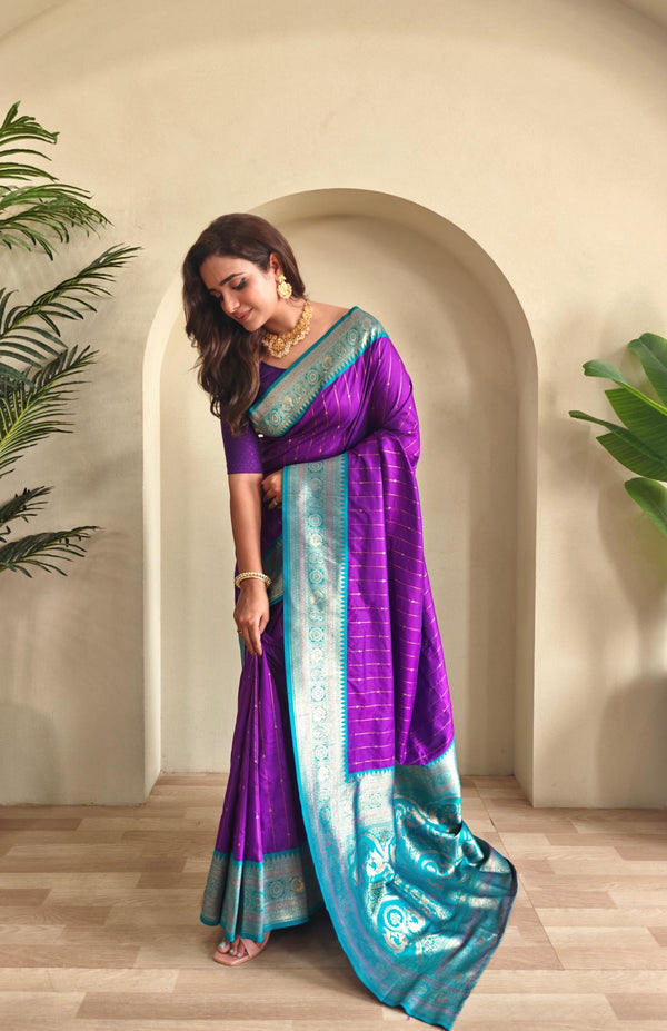 Casual Wear Purple Color Paithani Silk Saree