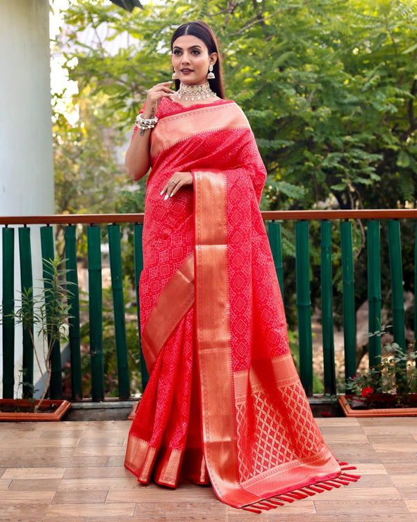 Red Color Bandini Patola Design Saree