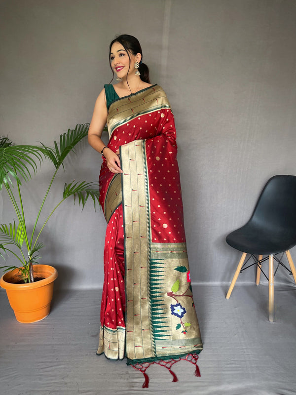 Festive Wear Red Rich Weaved Pallu Silk Saree
