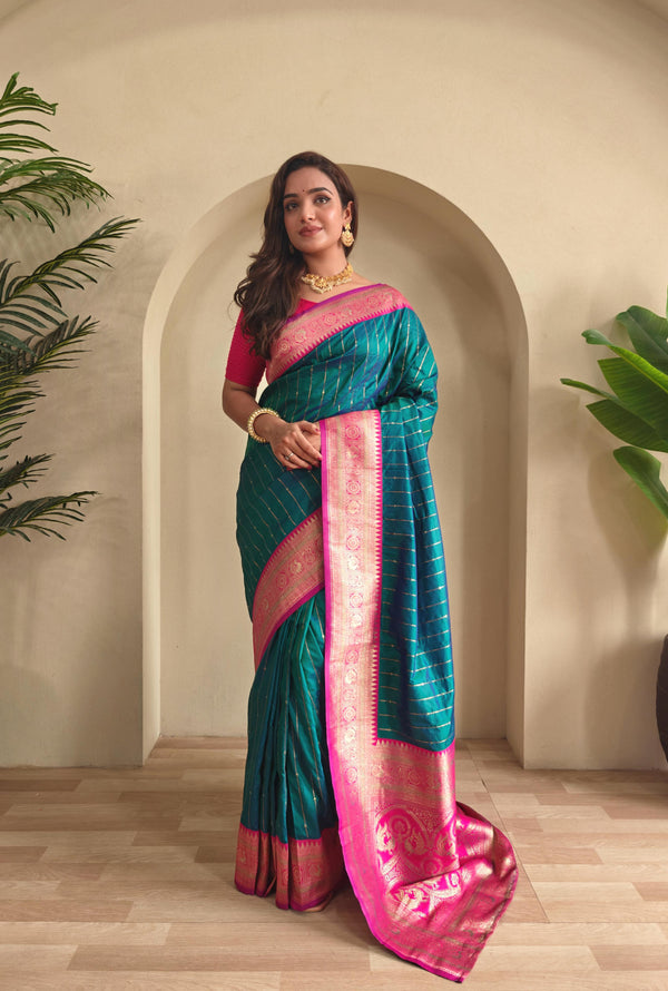 Casual Wear Teal Blue Color Paithani Silk Saree