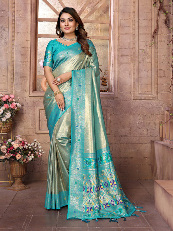 Graceful banarasi tissue silk Teal Blue Colour sarees